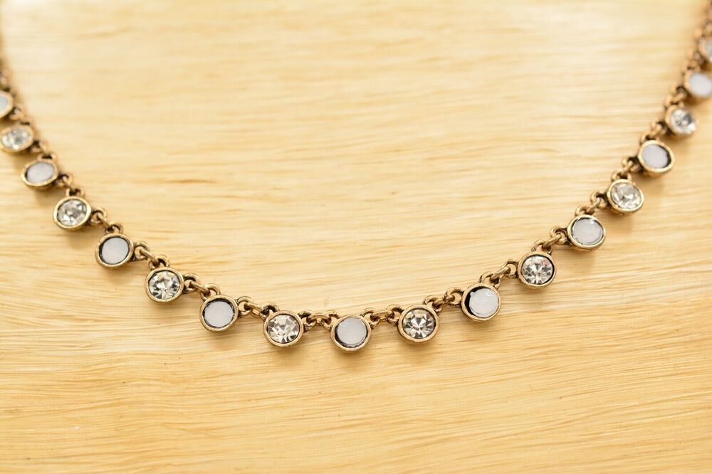 Allison Reed Vintage Crystal Necklace Milky Iridescent Antiqued Signed 90s Bin1D